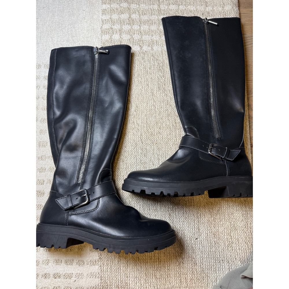 Blondo Taylor Black Leather Waterproof Tall Moto Lug Sole Boots 8.5M
